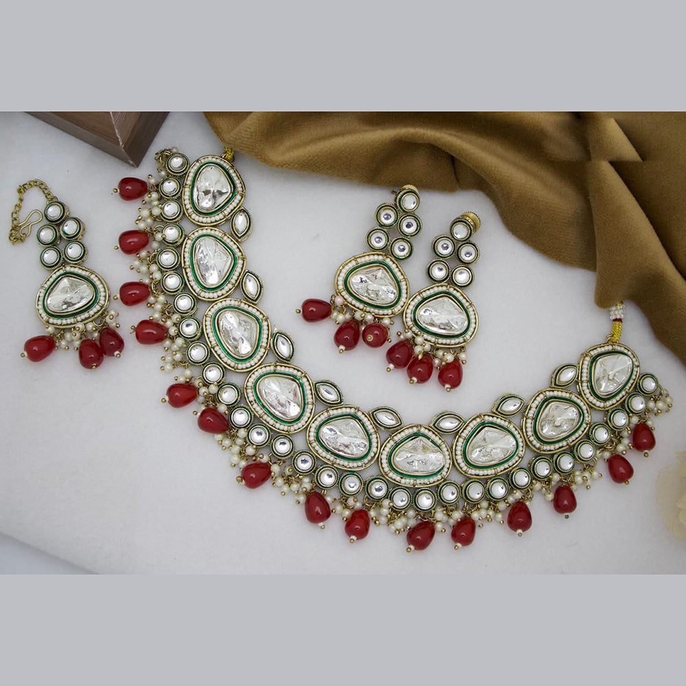 India Art Gold Plated Kundan Stone And Beads Necklace Set
