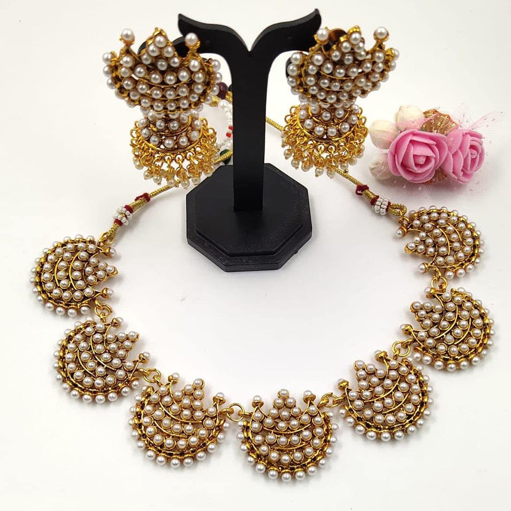 India Art Premium Pota Stone And Pearl Necklace Set