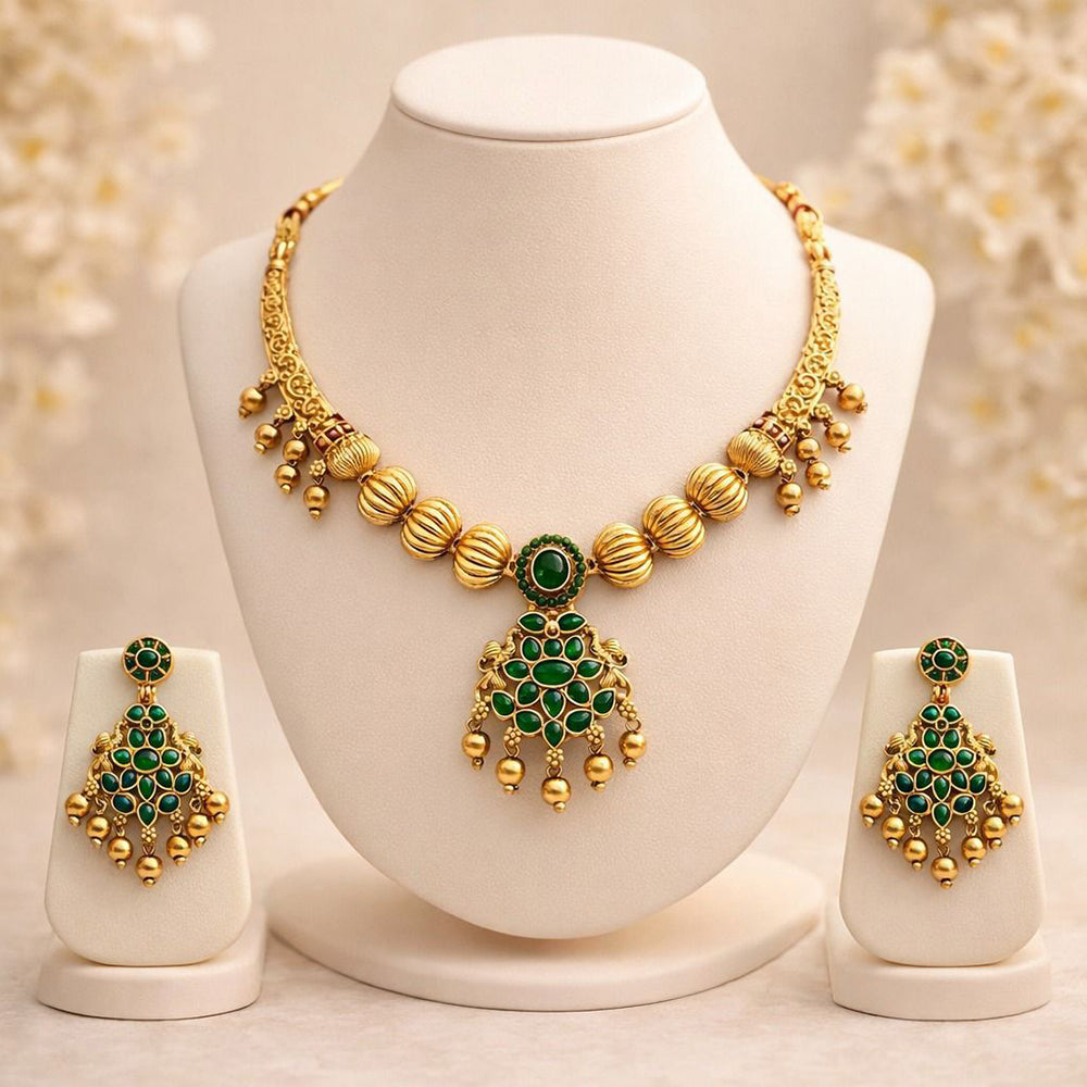 India Art Premium Pota Stone And Pearl Necklace Set