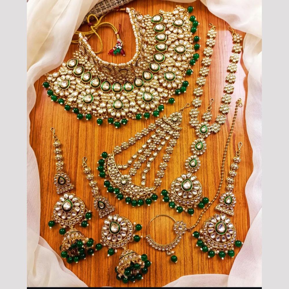 India Art Gold Plated Kundan Stone And Meenakari Beads Bridal Set