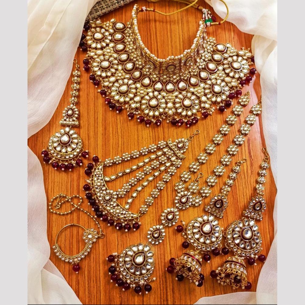 India Art Gold Plated Kundan Stone And Meenakari Beads Bridal Set