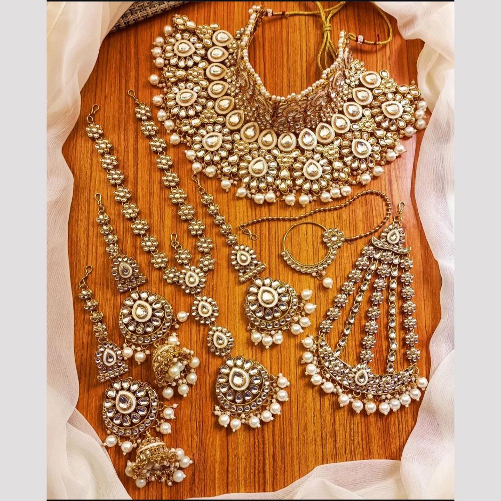 India Art Gold Plated Kundan Stone And Meenakari Beads Bridal Set