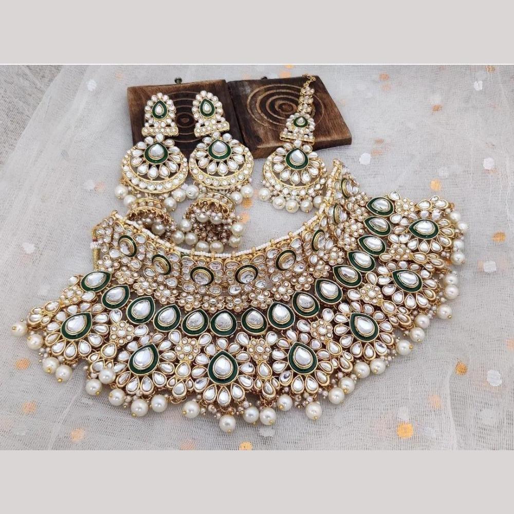 India Art Classic Kundan Stone And Pearl Meenakari Choker Necklace Set for Women