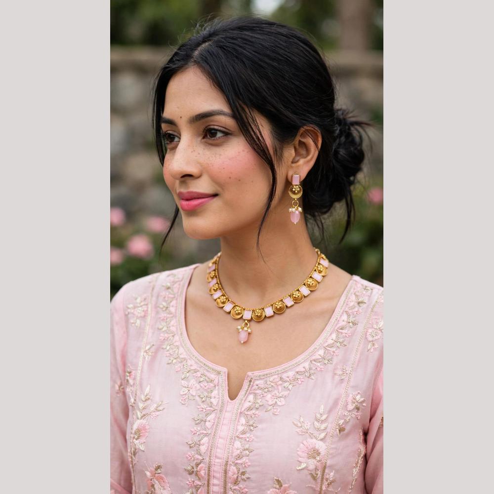 India Art Classic Pota Stone Pearl And Beads Necklace Set