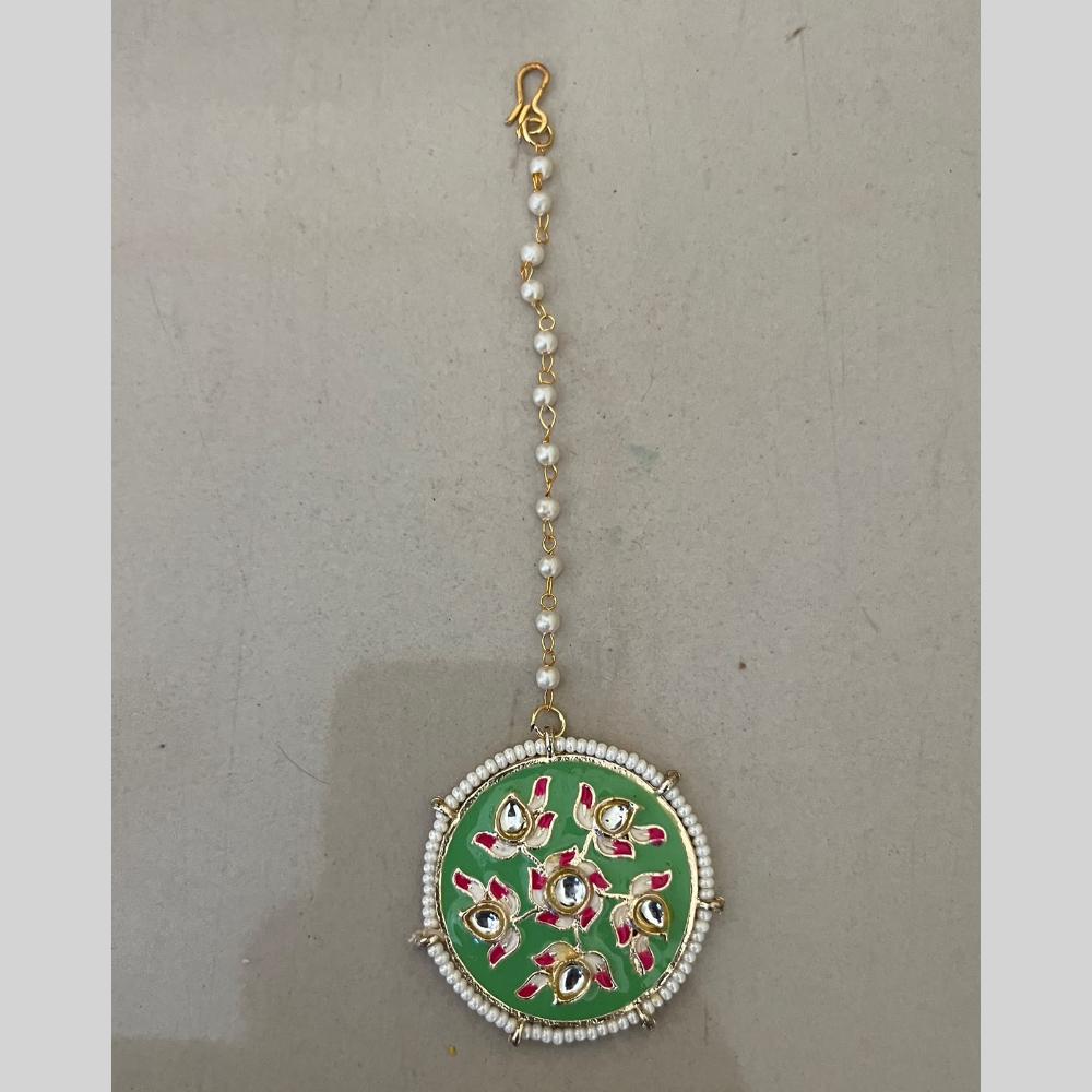 India Art Royal Kundan Stone And Pearl Meenakari Designer Maangtikka (Pack of 3)