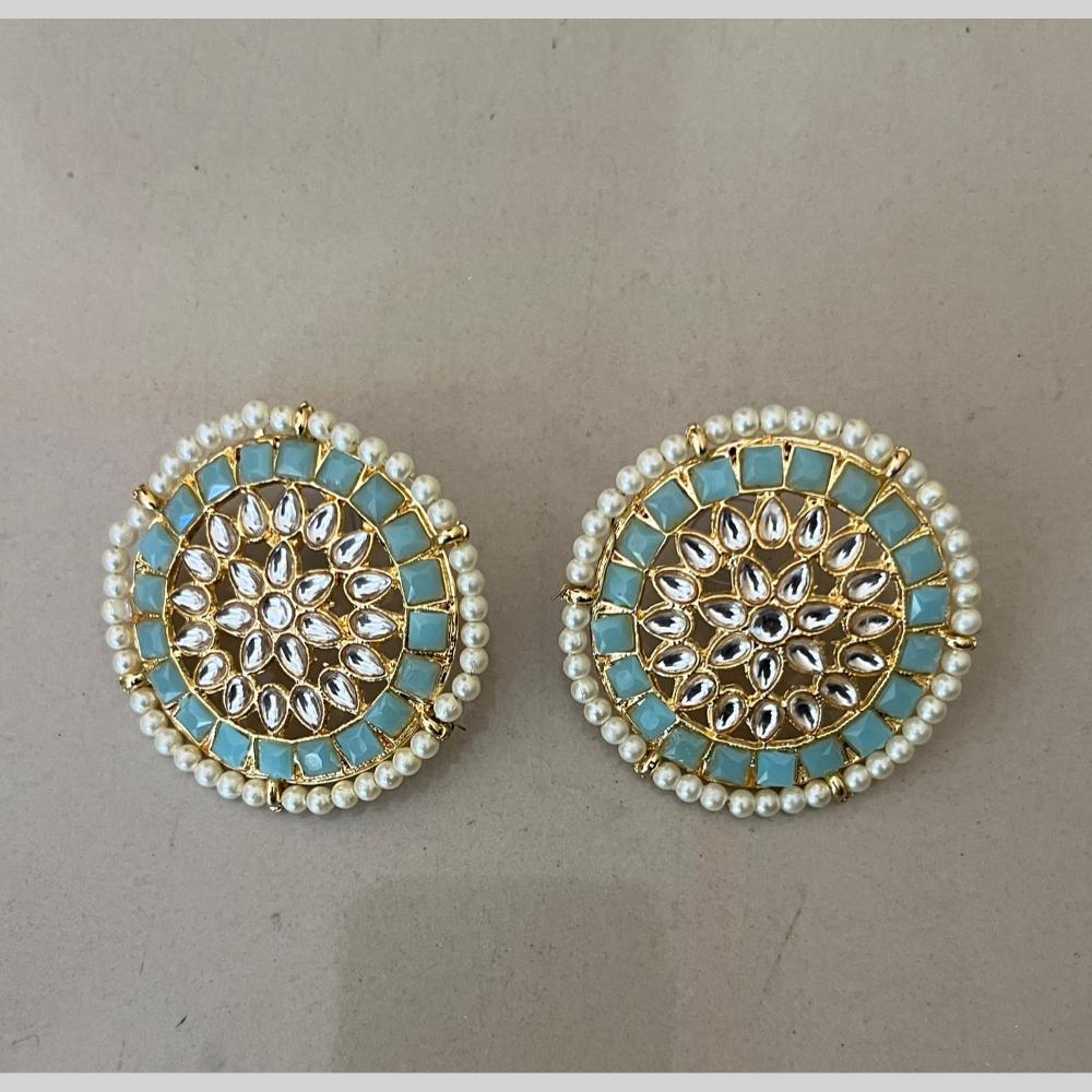 India Arts Pota Stone And Pearl Classic Stud Earrings (Pack of 3) (Pack of 3)