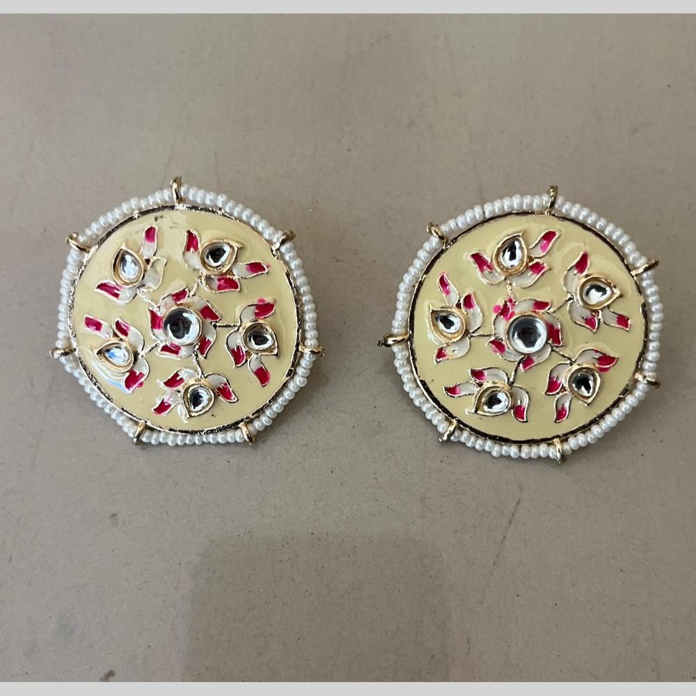 India Arts Meenakari Kundan Stone And Pearl Classic Stud Earrings (Pack of 3) (Pack of 3)