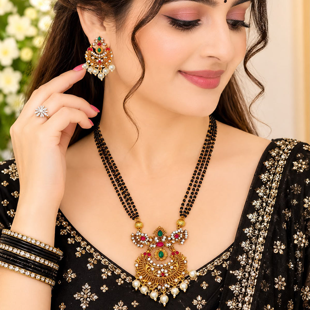 India Art Gold Plated Pota Stone And Pearls Mangalsutra