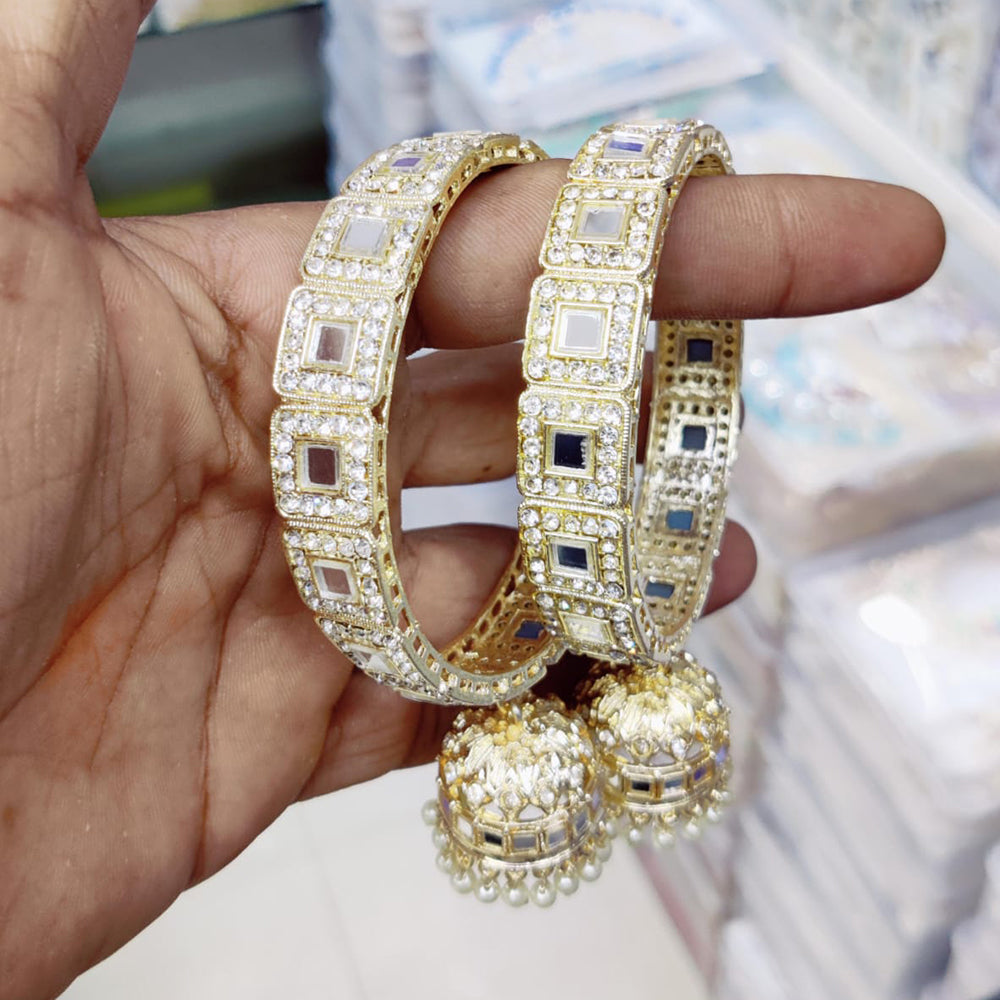 Pooja Bangles Gold Plated Austrian Stone And Mirror Bangles Set
