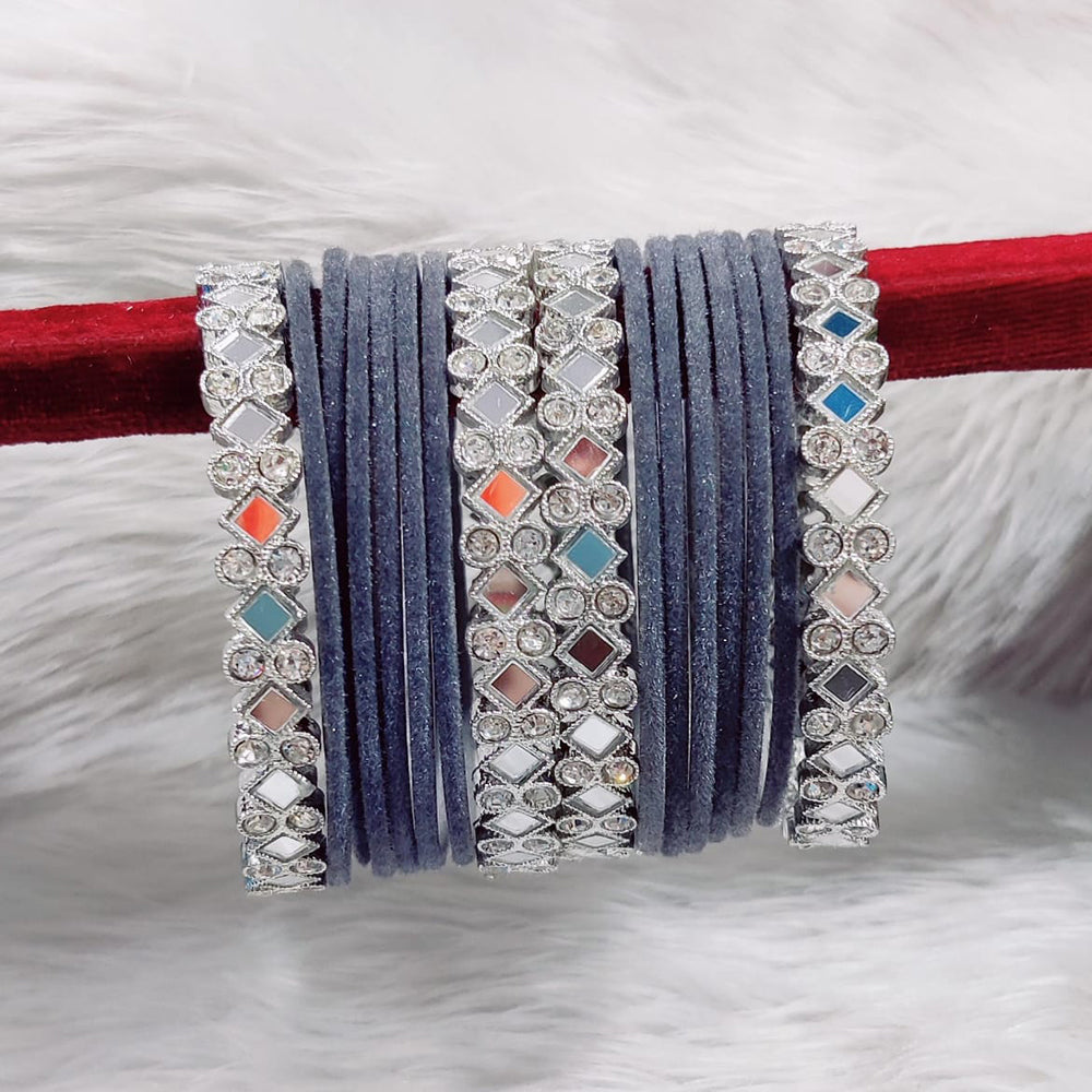 Pooja Bangles Sliver Plated Mirror And Velvet Bangles Set