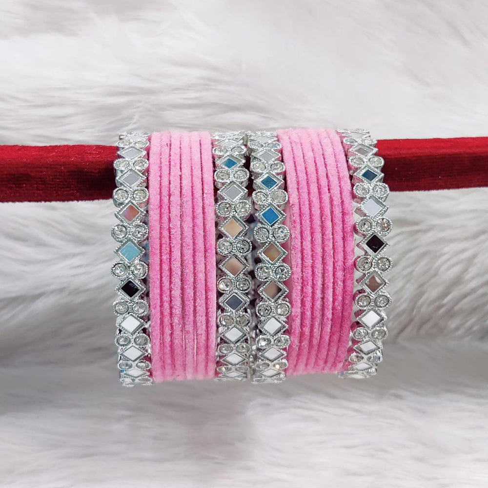 Pooja Bangles Sliver Plated Mirror And Velvet Bangles Set