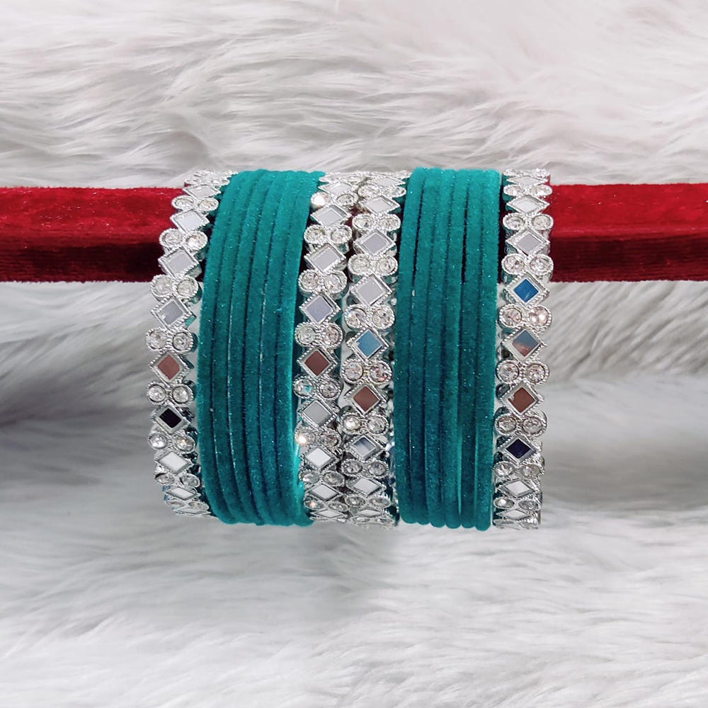 Pooja Bangles Sliver Plated Mirror And Velvet Bangles Set