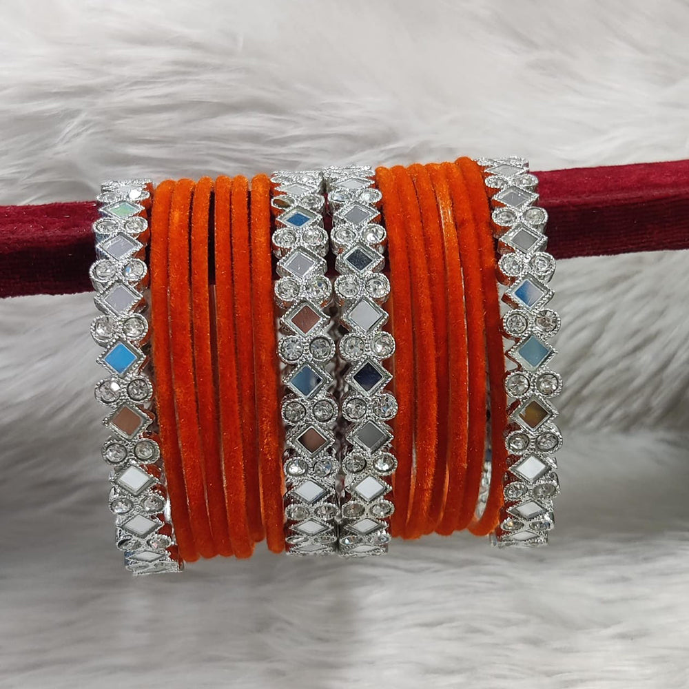 Pooja Bangles Sliver Plated Mirror And Velvet Bangles Set