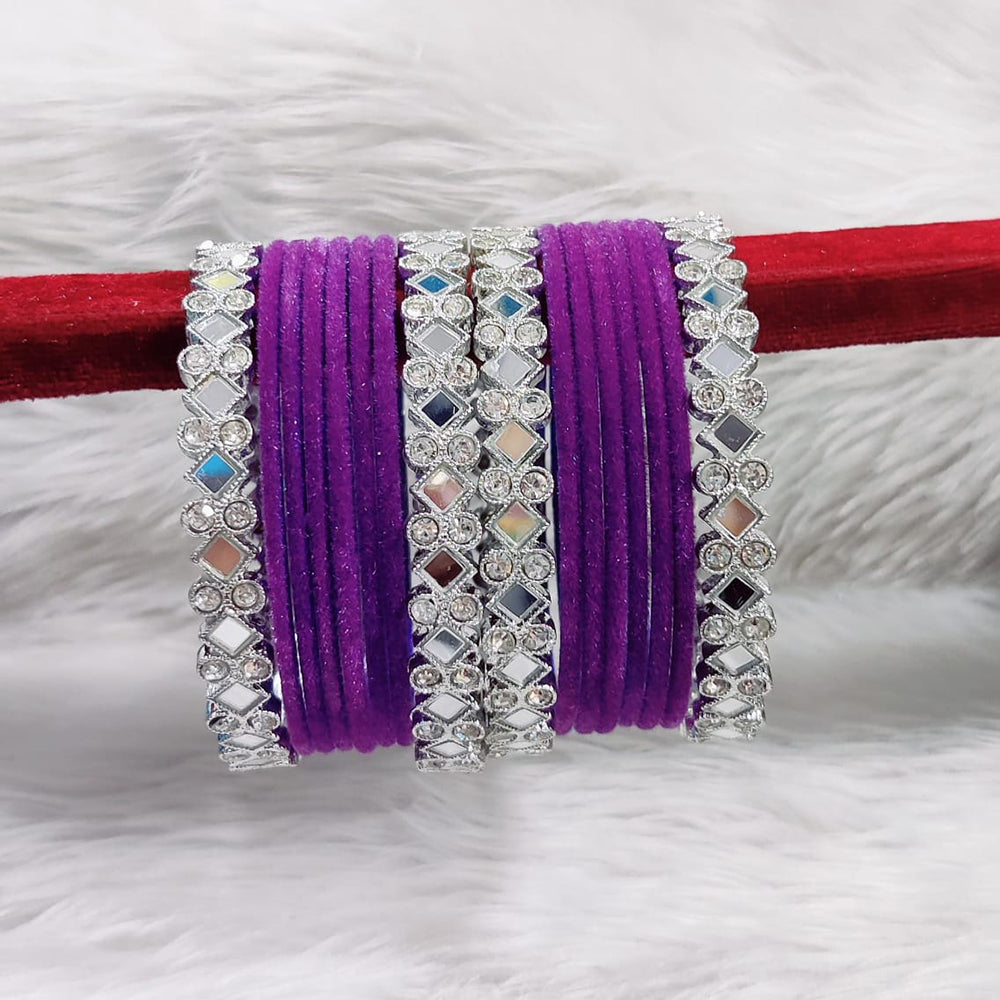 Pooja Bangles Sliver Plated Mirror And Velvet Bangles Set