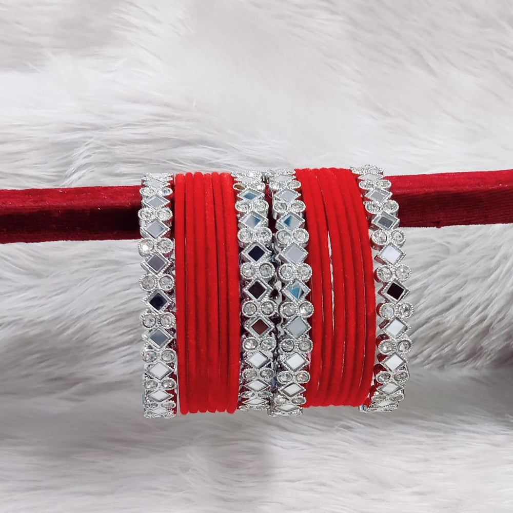 Pooja Bangles Sliver Plated Mirror And Velvet Bangles Set