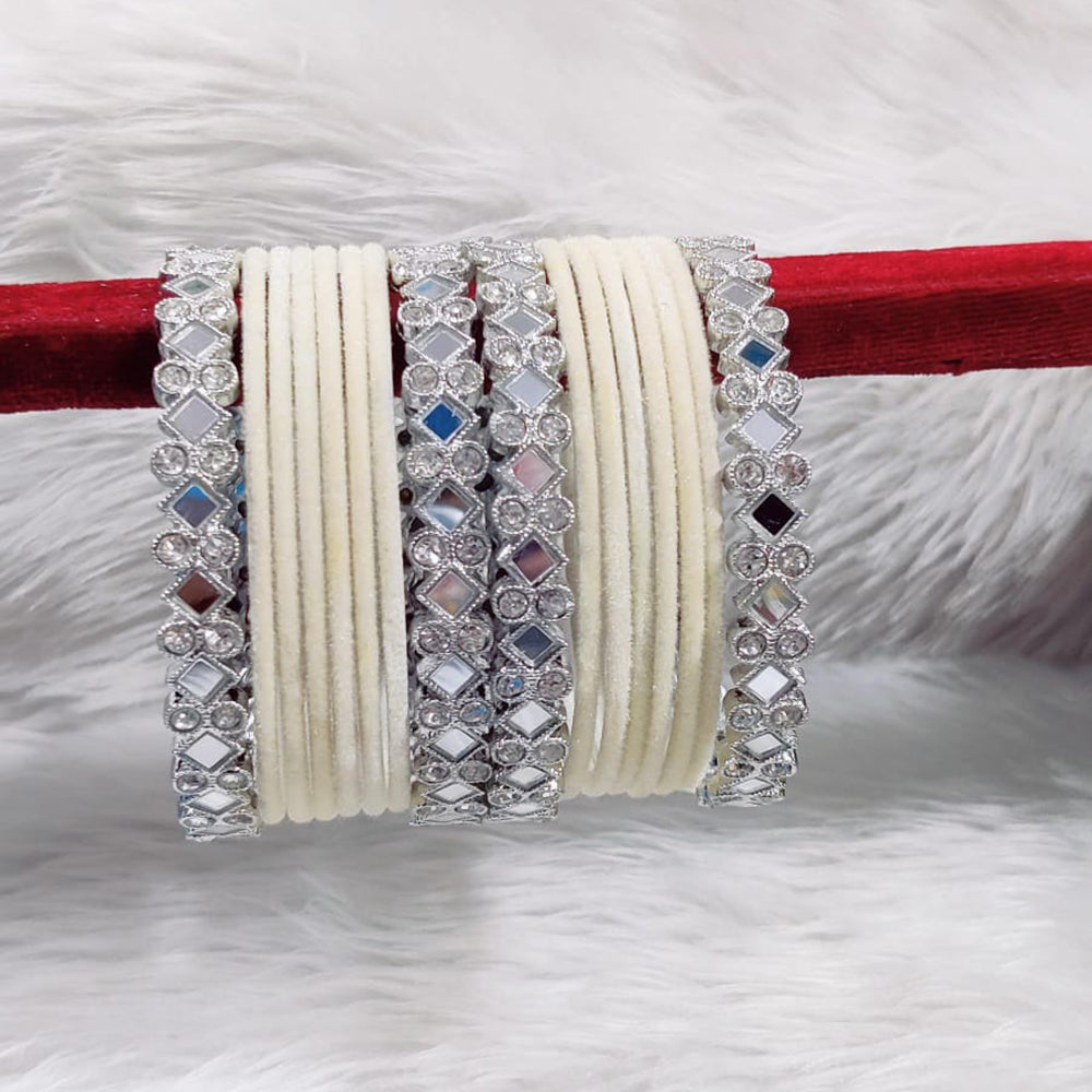 Pooja Bangles Sliver Plated Mirror And Velvet Bangles Set