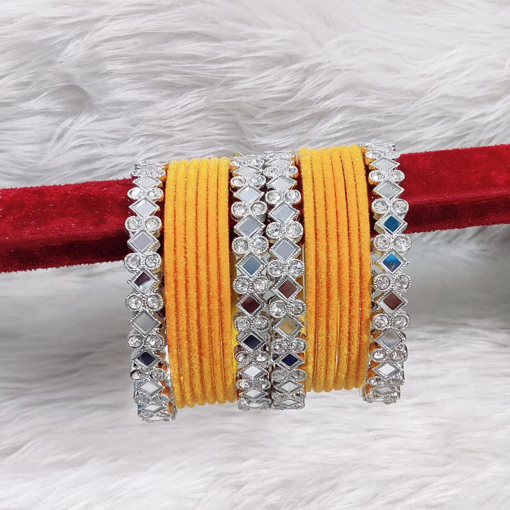 Pooja Bangles Sliver Plated Mirror And Velvet Bangles Set