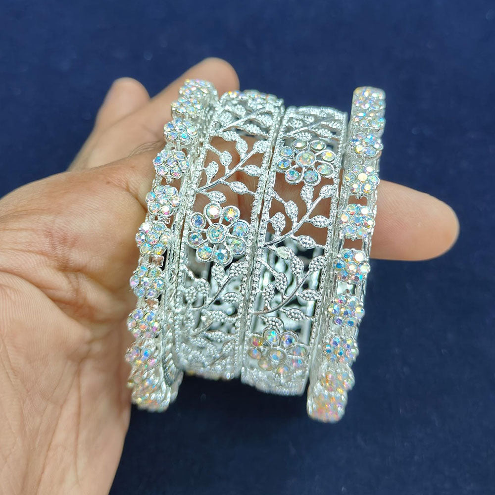 Pooja Bangles Silver Plated Austrian Stone Bangle Set