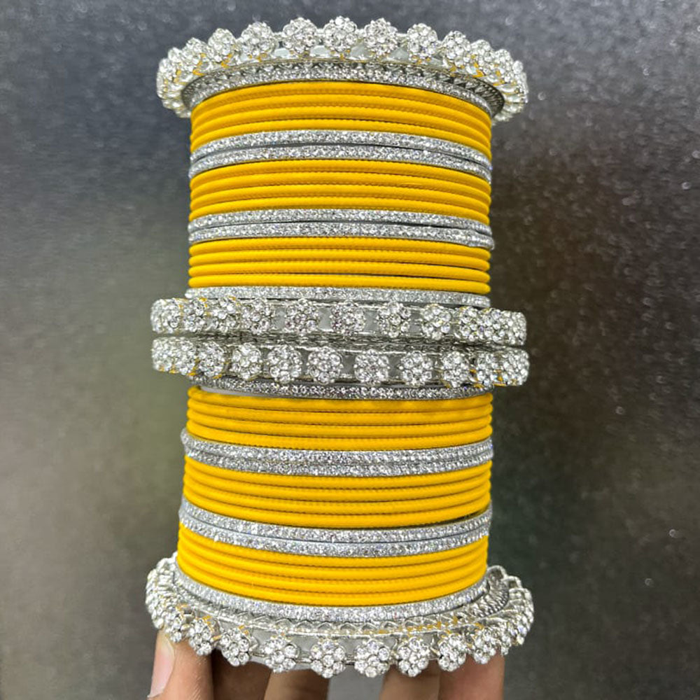 Pooja Bangles Silver Plated Austrian Stone Bangles Set
