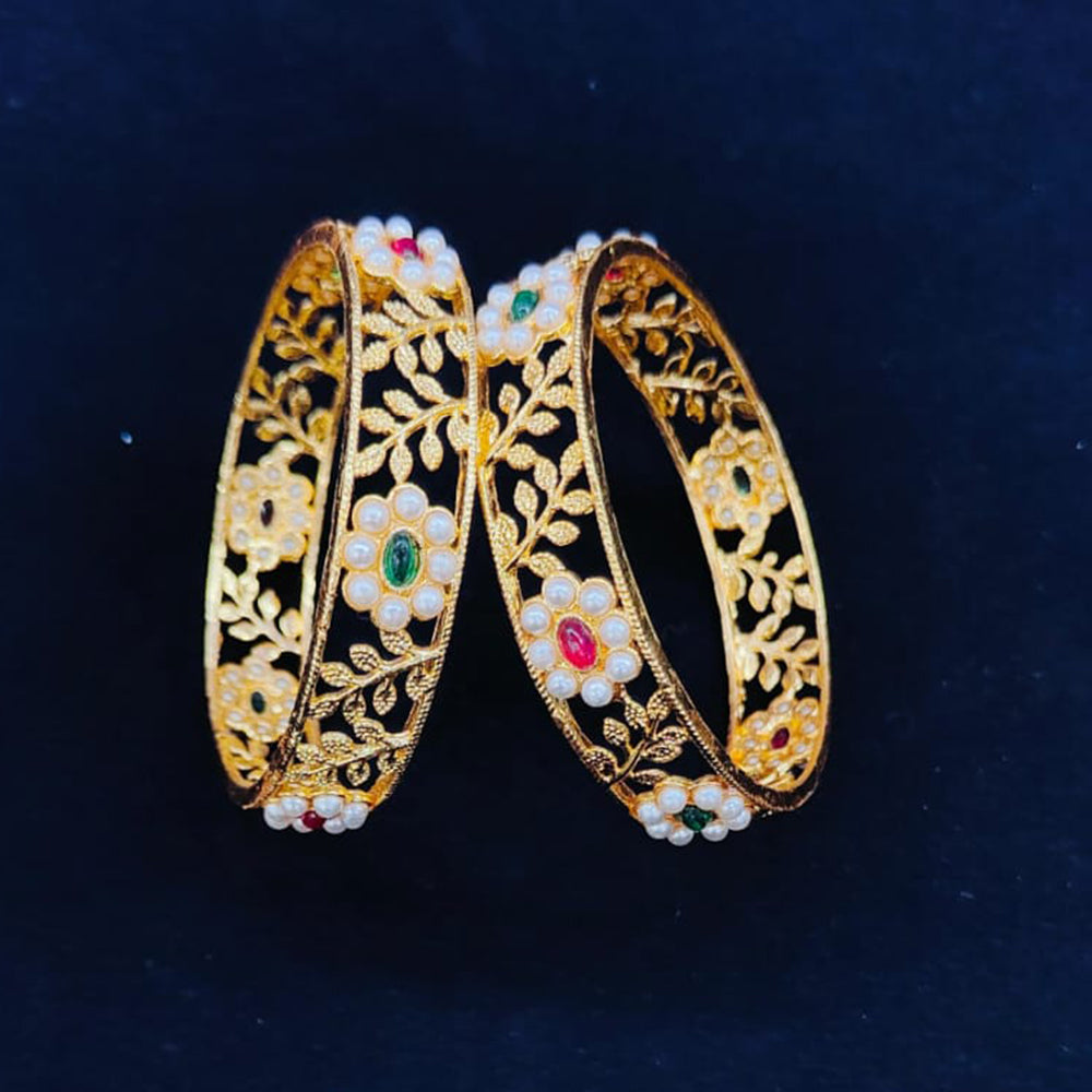 Pooja Bangles Gold Plated Kundan Stone And Pearls Bangles Set