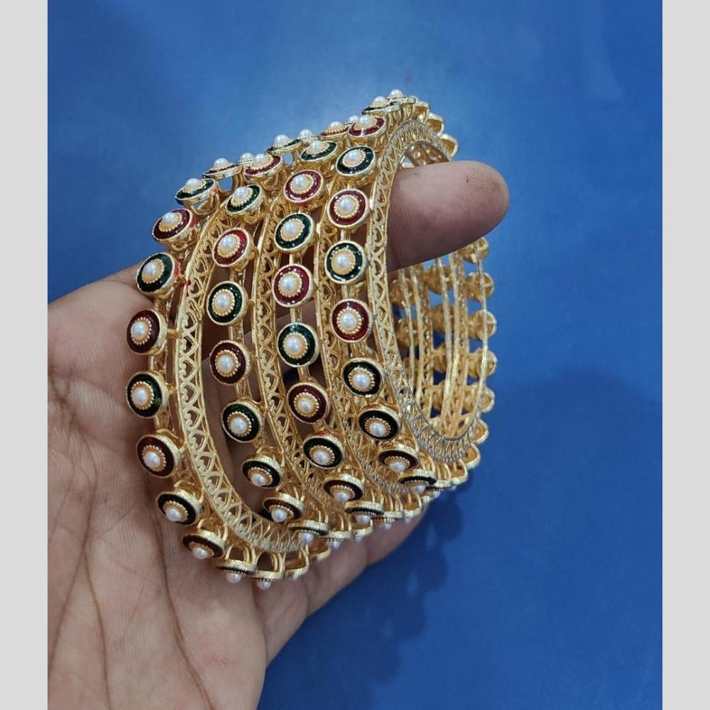 Pooja Bangles Gold Plated Pearls Bangle Set