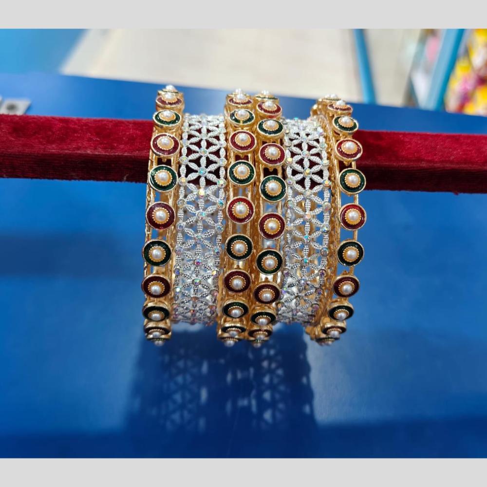 Pooja Bangles Austrian Stone And Pearls Bangle Set