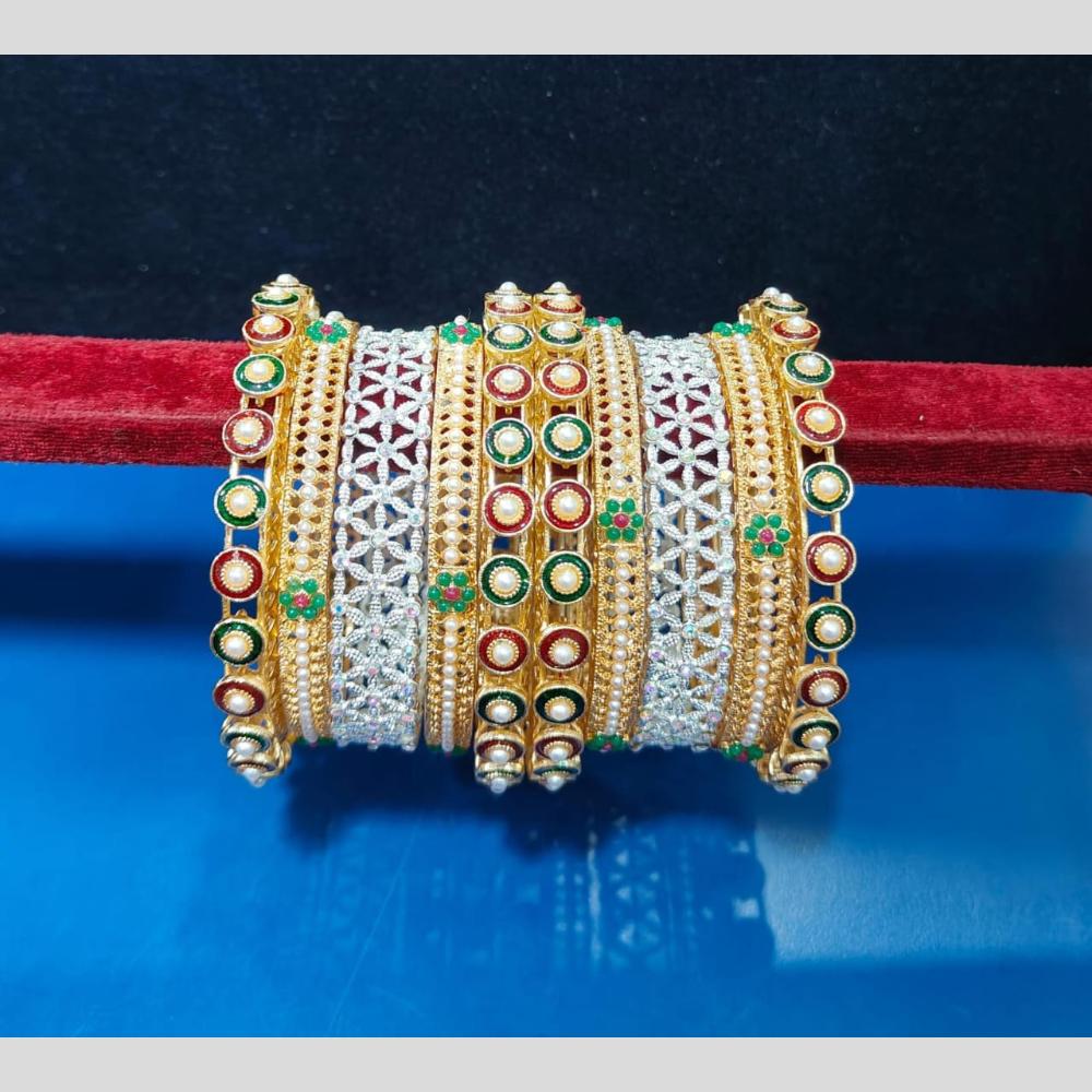 Pooja Bangles Austrian Stone And Pearls Bangle Set