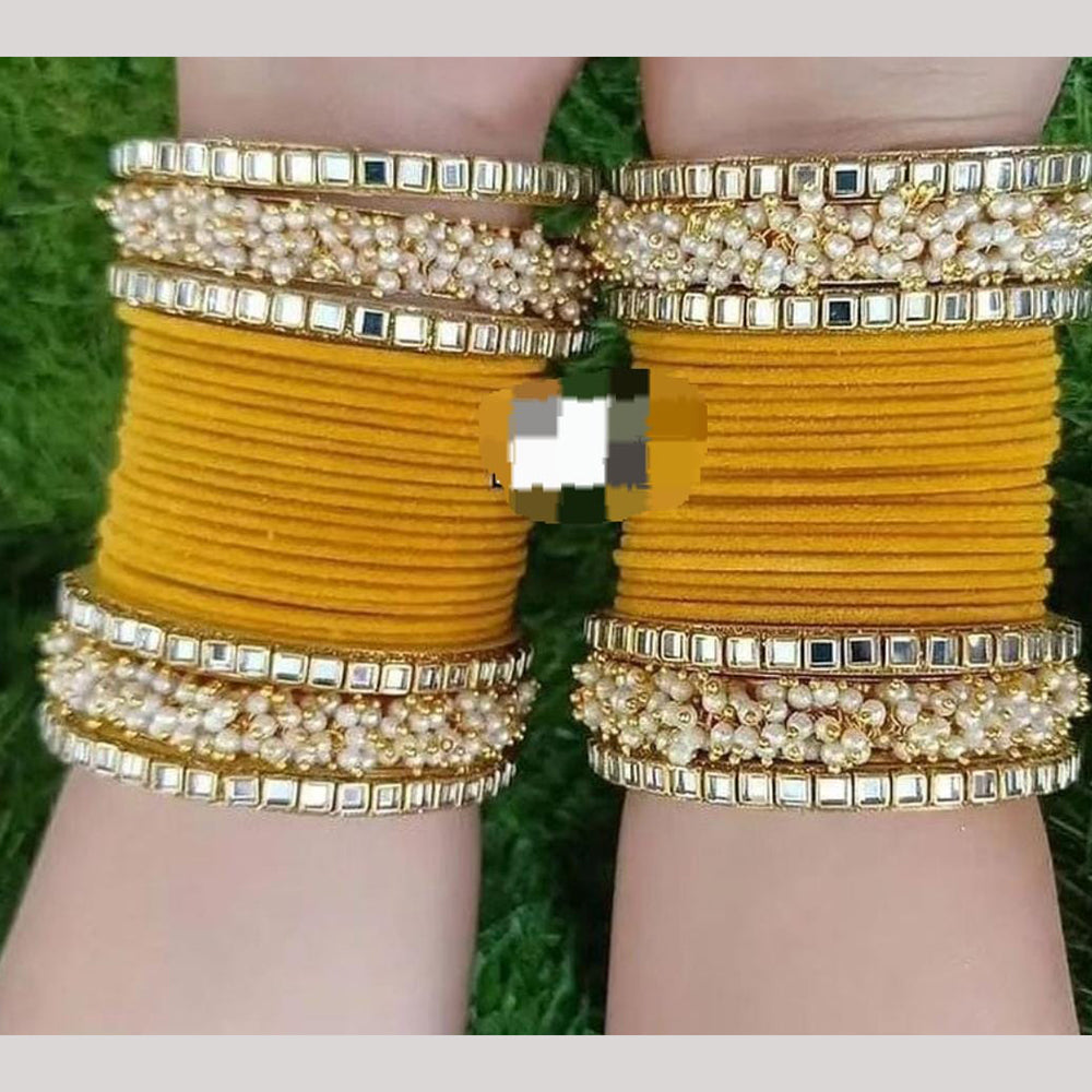 Pooja Bangles Gold Plated Mirror And Velvet Bangles Set