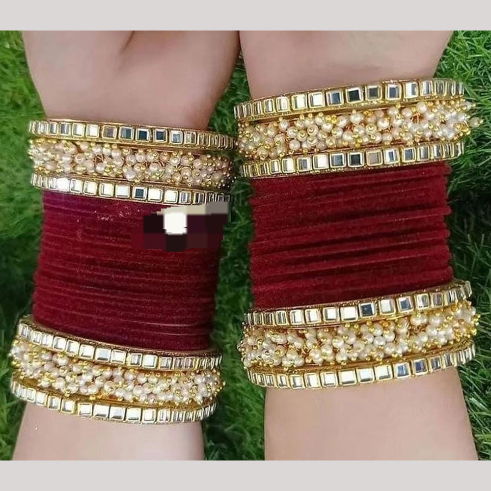 Pooja Bangles Gold Plated Mirror And Velvet Bangles Set