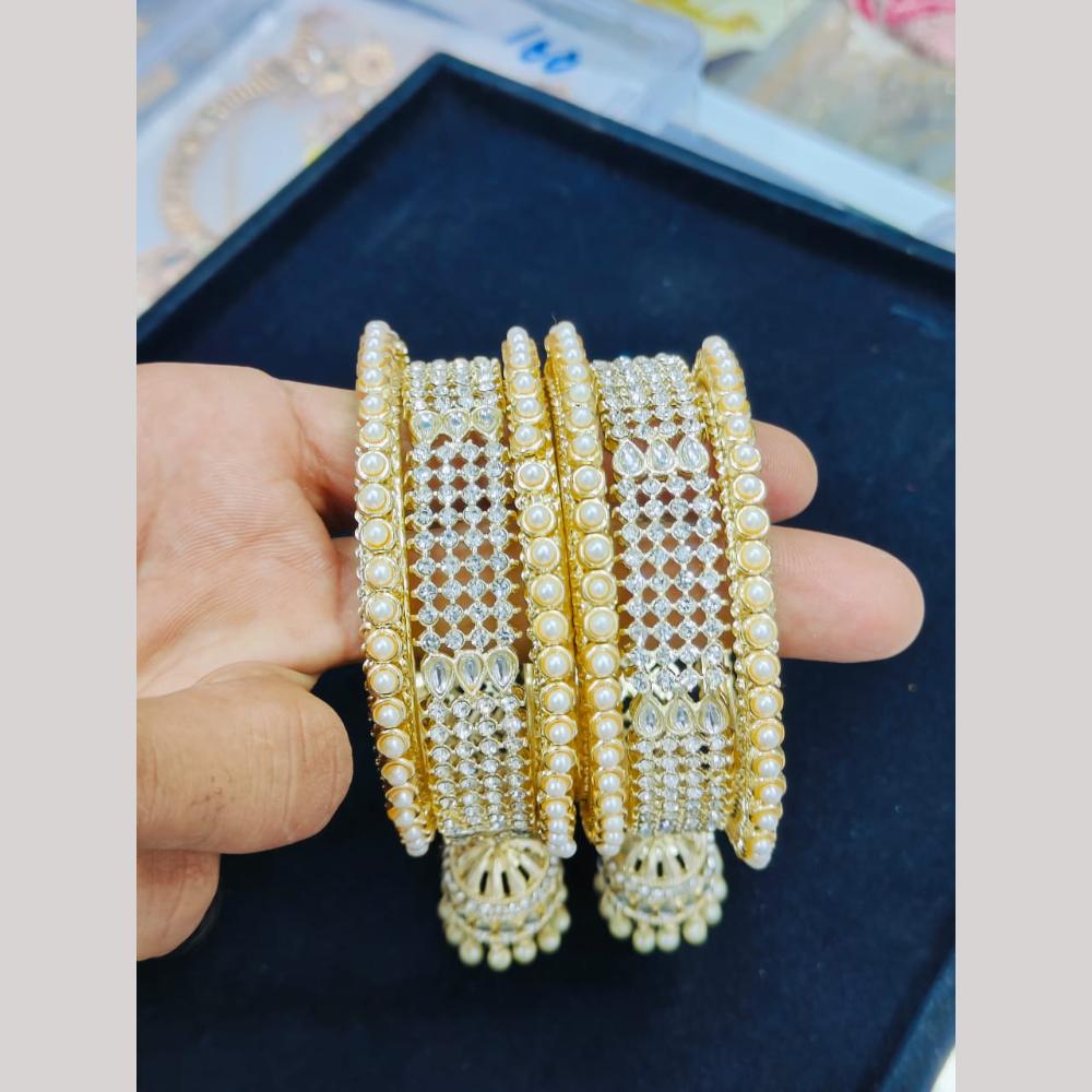 Pooja Bangles 2 Tone Plated Kundan Stone And Pearls Bangles Set