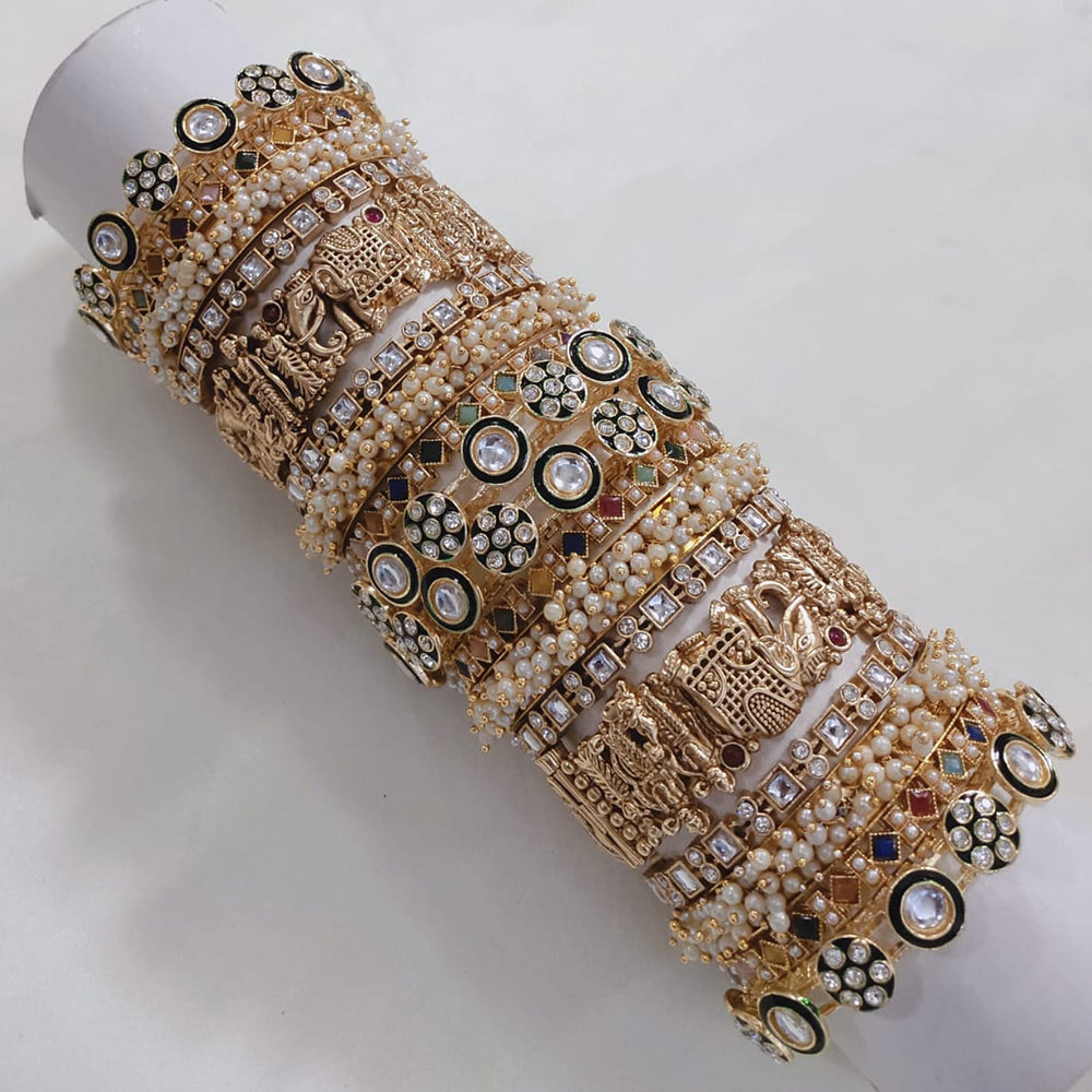 Pooja Bangles Gold Plated Kundan Stone And Meenakari Bangles Set