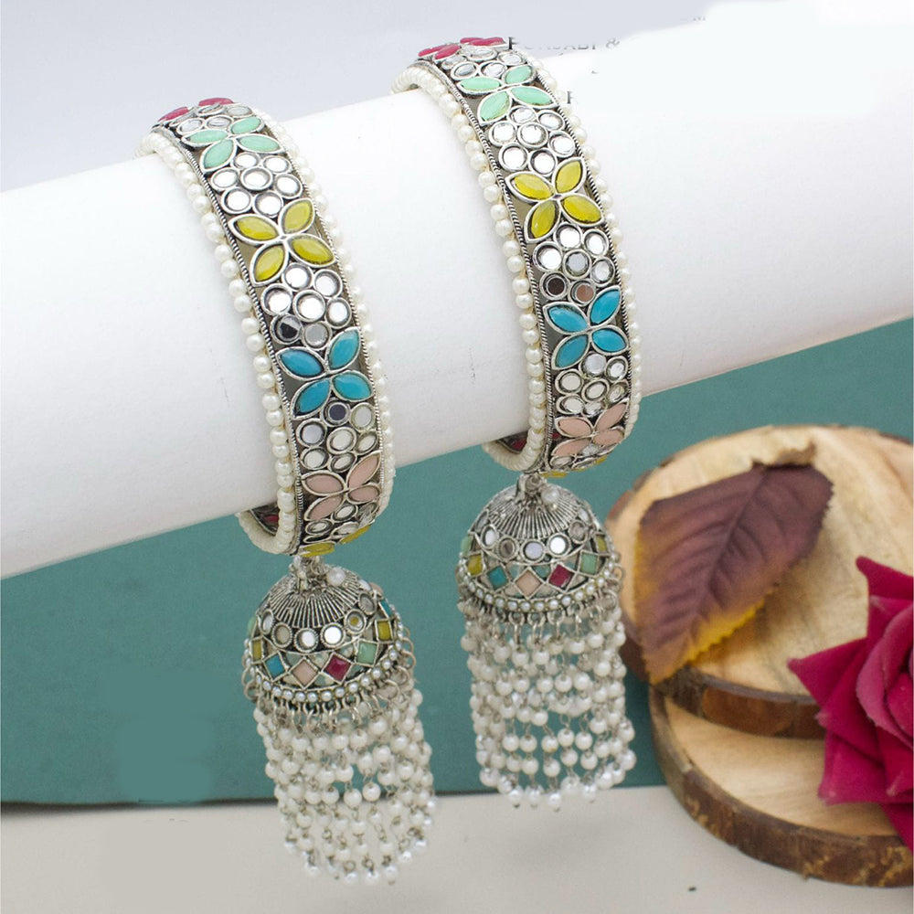 Pooja Bangles Oxidised Plated Crystal Stone And Pearls Bangles Set