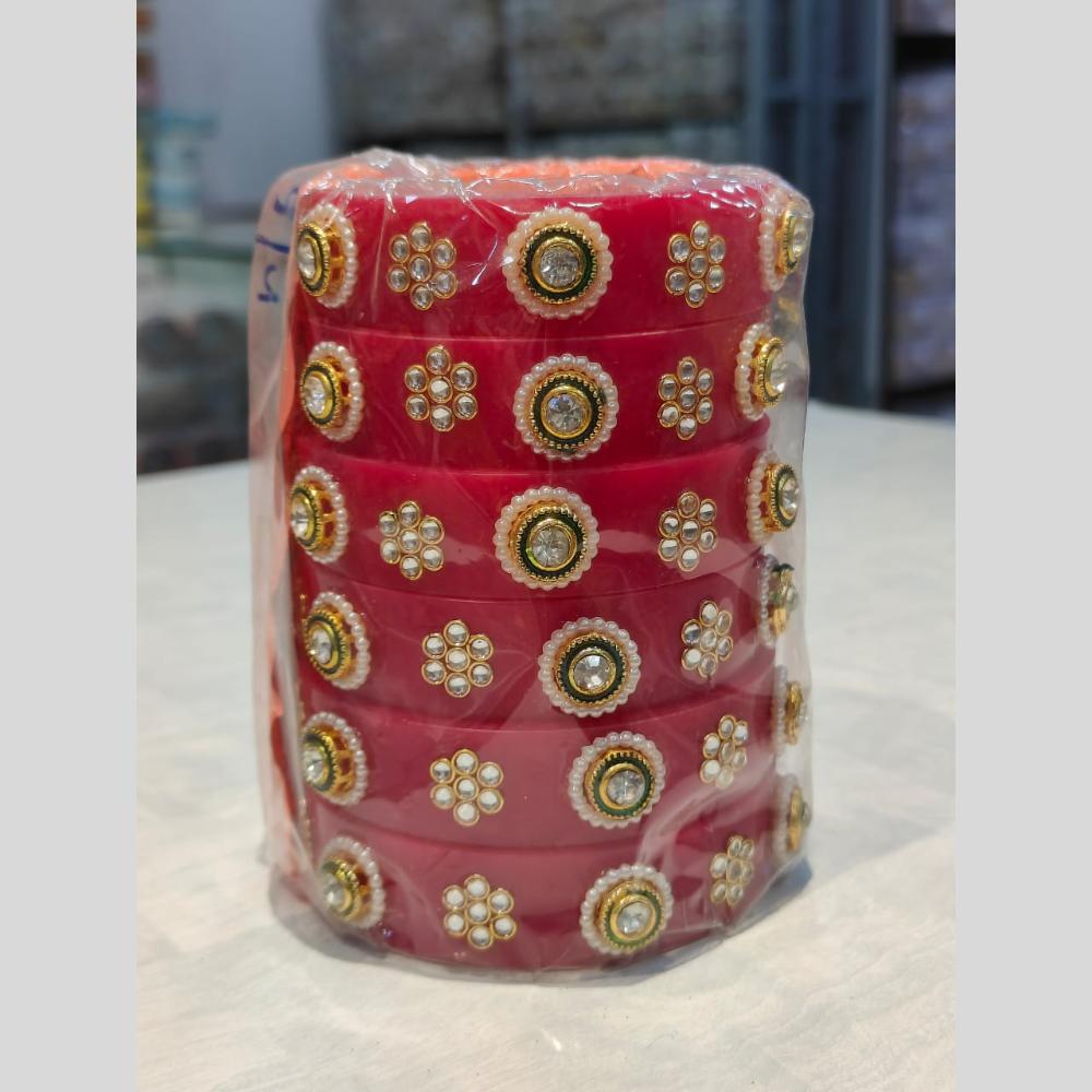 Pooja Bangles Gold Plated Pink Dazzling Austrian Stone Bangles Set