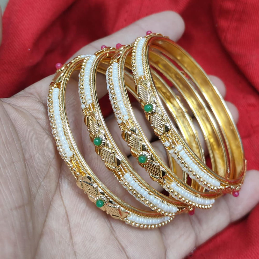 Pooja Bangles Gold Plated Pota Stone And Pearl Bangles Set