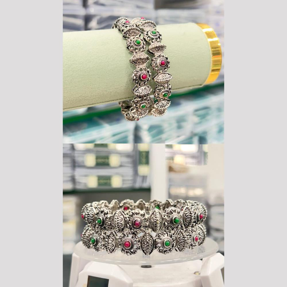 Pooja Bangles Oxidised Plated Pota Stone Bangles Set