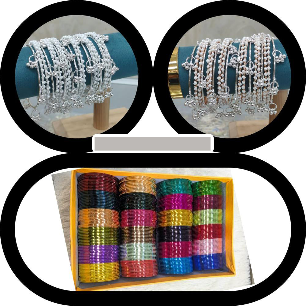 Pooja Bangles Stylish Pearl Mix Color Bangles Set