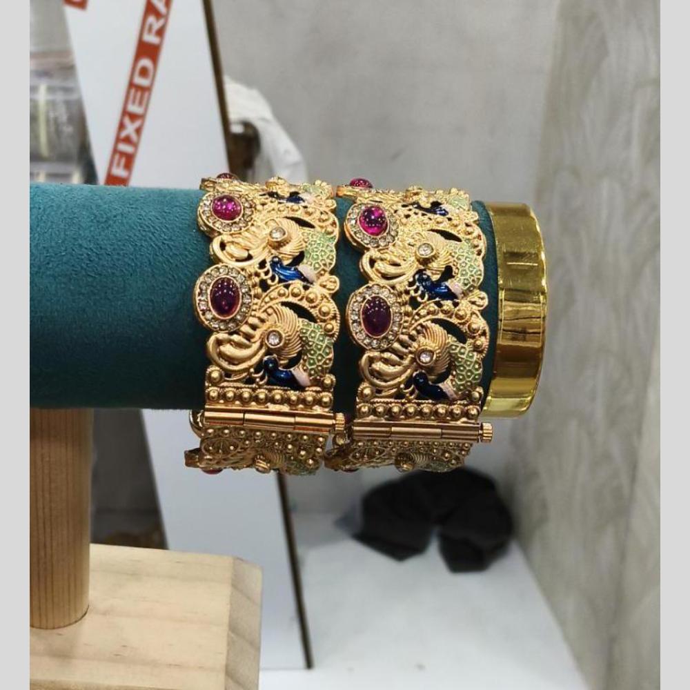 Pooja Bangles Classic Pota Stone And Meenakari Openable Bangles Set
