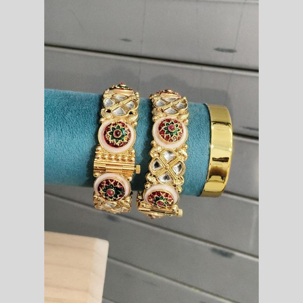 Pooja Bangles Classic Pota Stone And Meenakari Openable Bangles Set