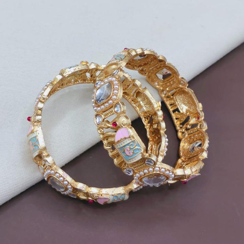 Pooja Bangles Luxury Kundan Stone And Pearl Meenakari Bangles Set
