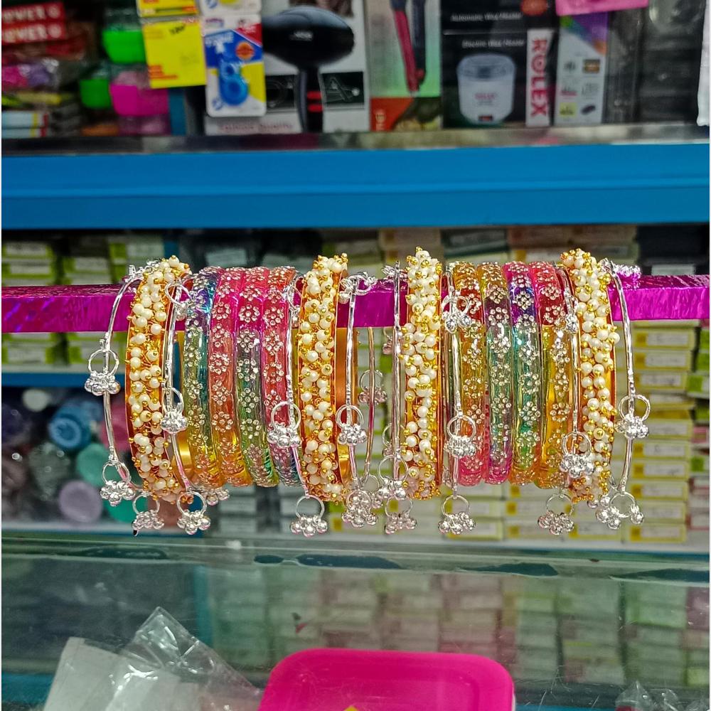 Pooja Bangles Stylish Austrian Stone Kashmiri And Pearl Glass Bangles Set