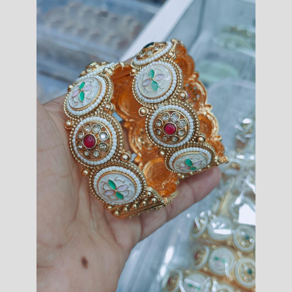 Pooja Bangles Elegant Meenakari Pearl And Pota Stone Openable Bangles Set