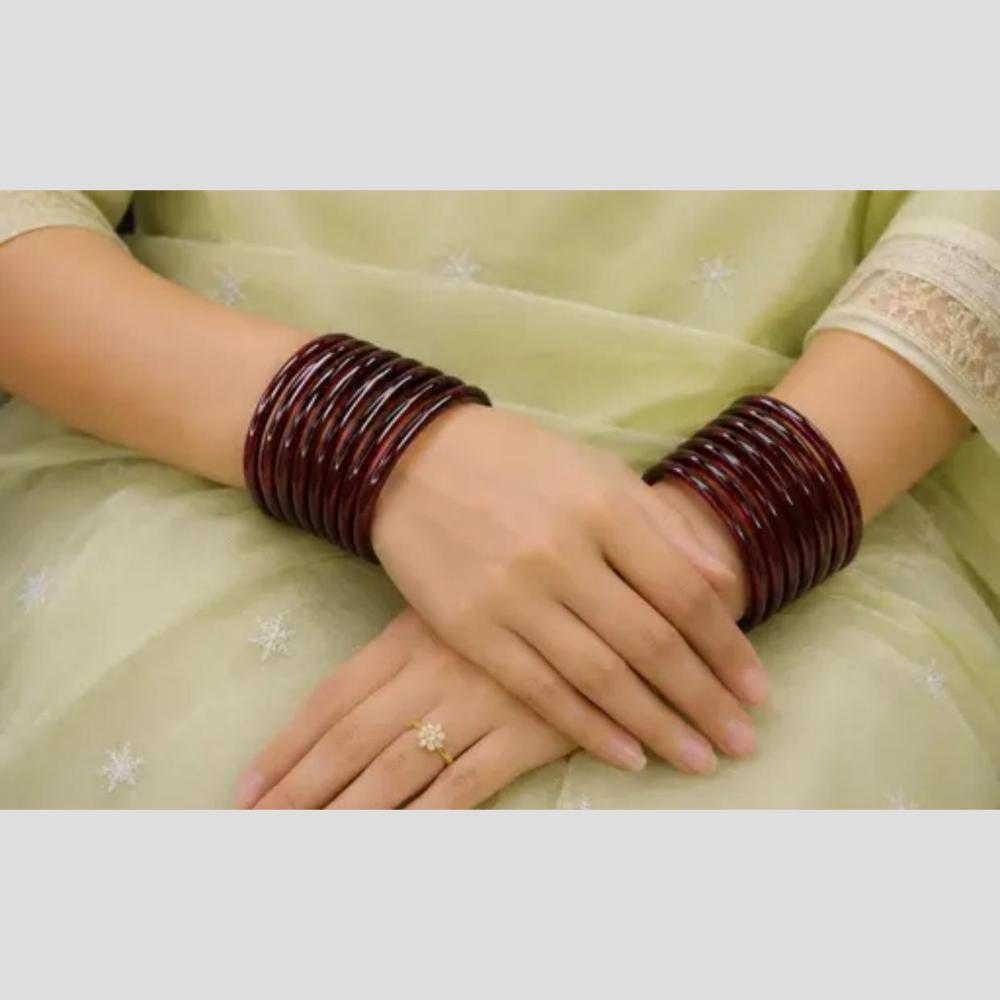Pooja Bangles Luxury Plain Glass Pearl Wedding Wear Bangles Set