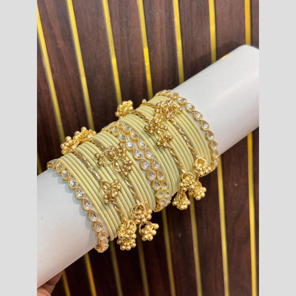 Pooja Bangles Kundan Stone Pearl Kashmiri Glass Designer Bangles Set