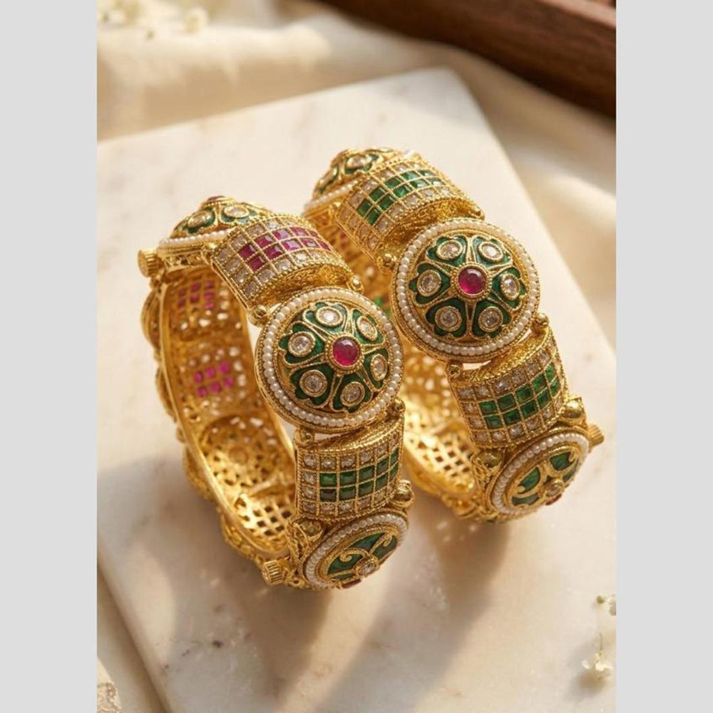 Pooja Bangles Traditional Pota Stone And Pearl Openable Bangles Set for Women