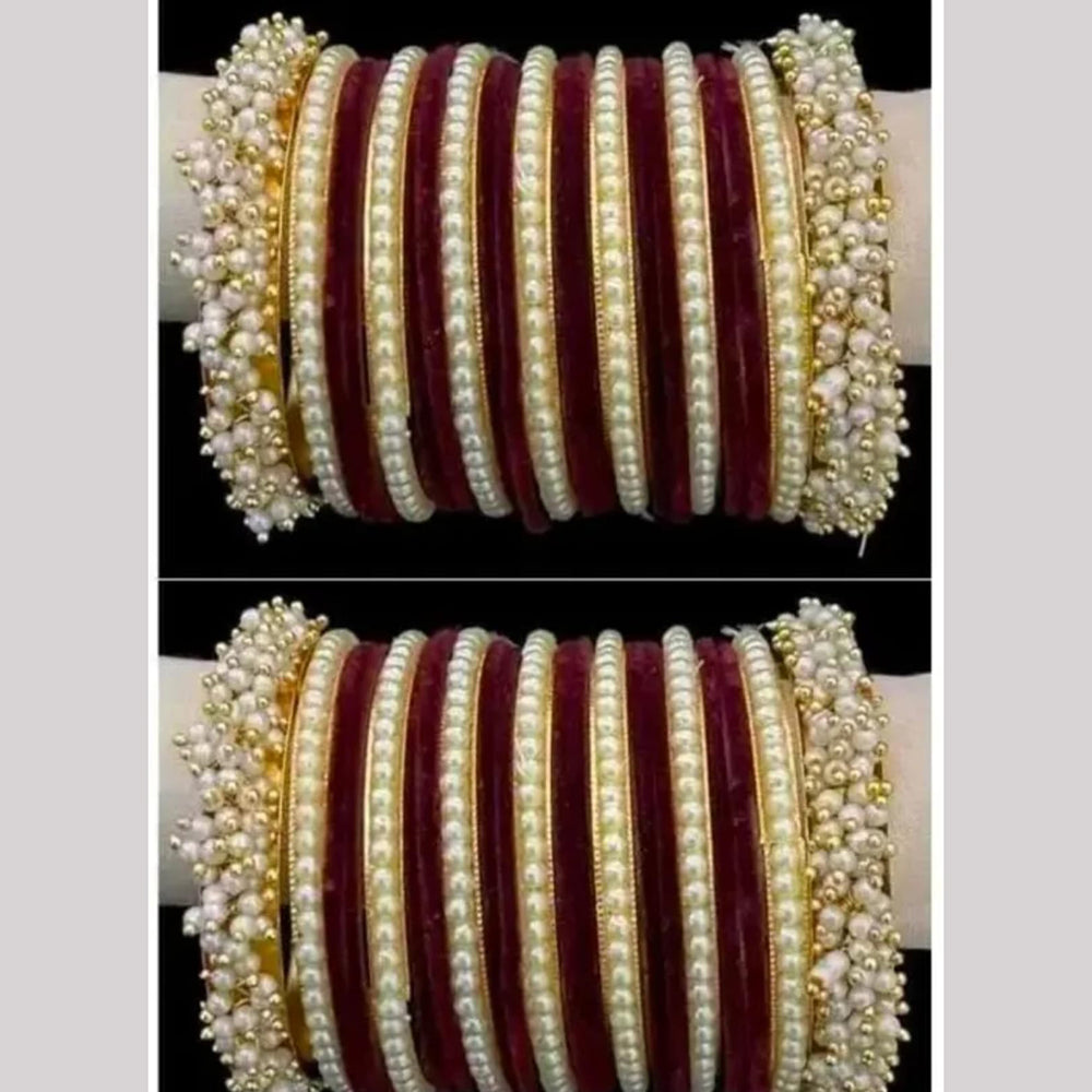 Pooja Bangles Premium Velvet Pearl Bangles Set For Women
