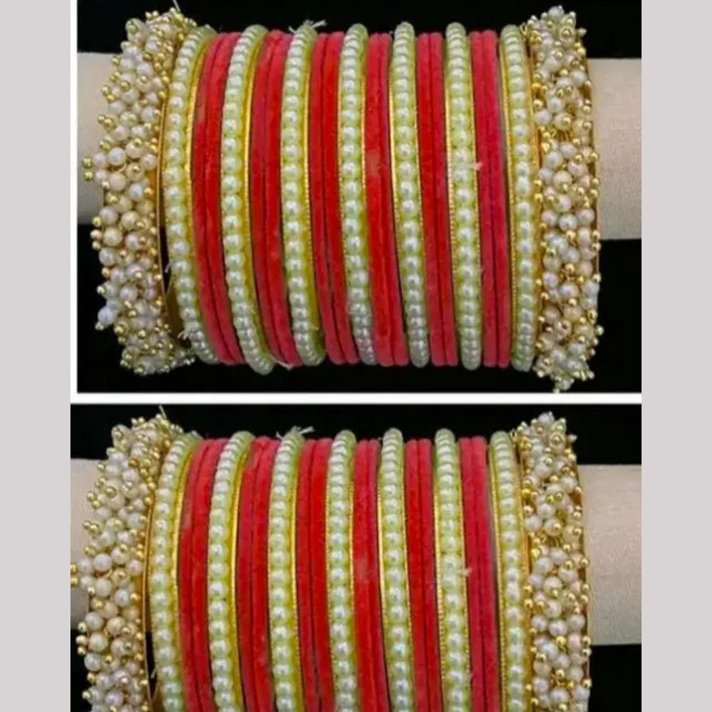 Pooja Bangles Premium Velvet Pearl Bangles Set For Women