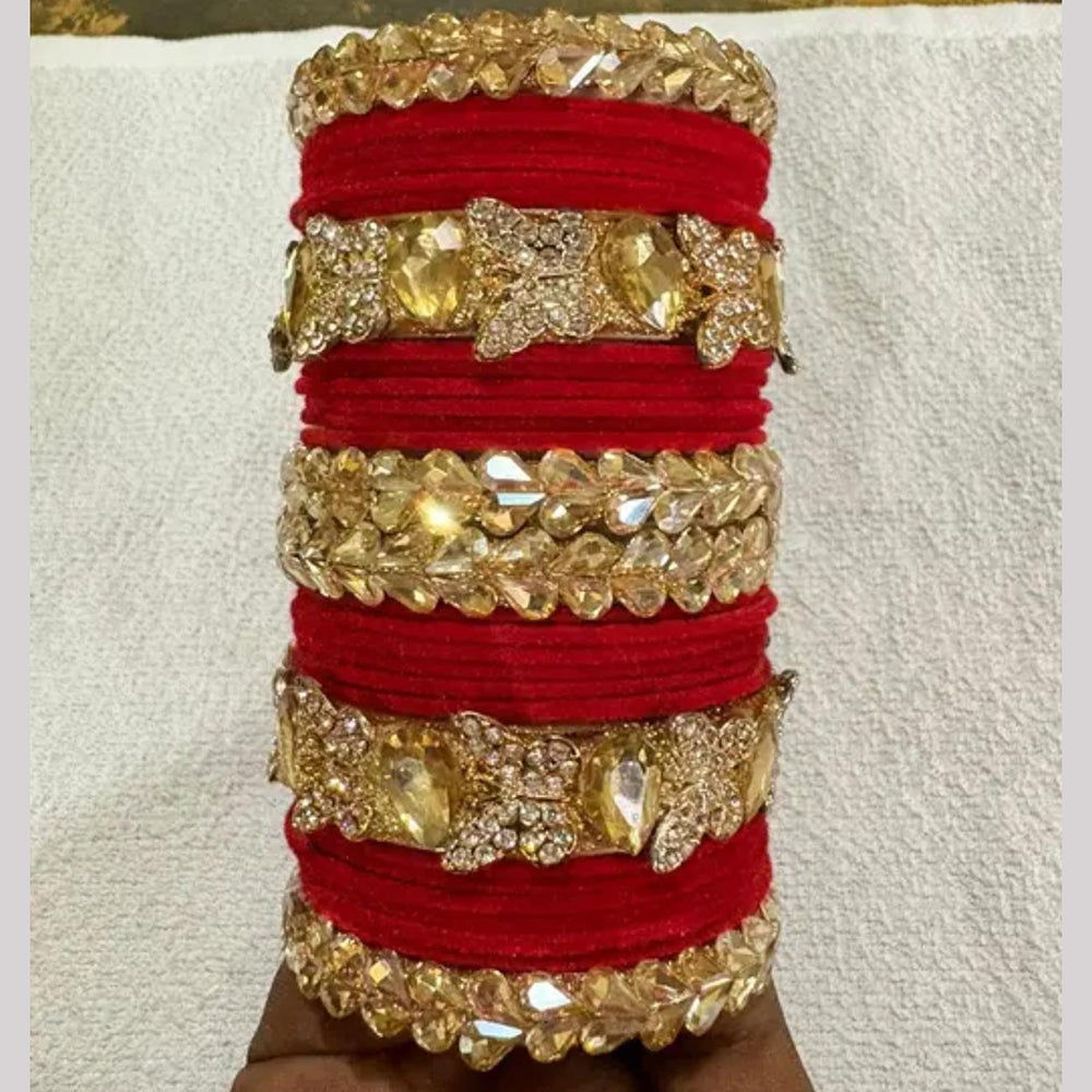 Pooja Bangles Premium Crystal Stone Velvet Bangles Set For Women