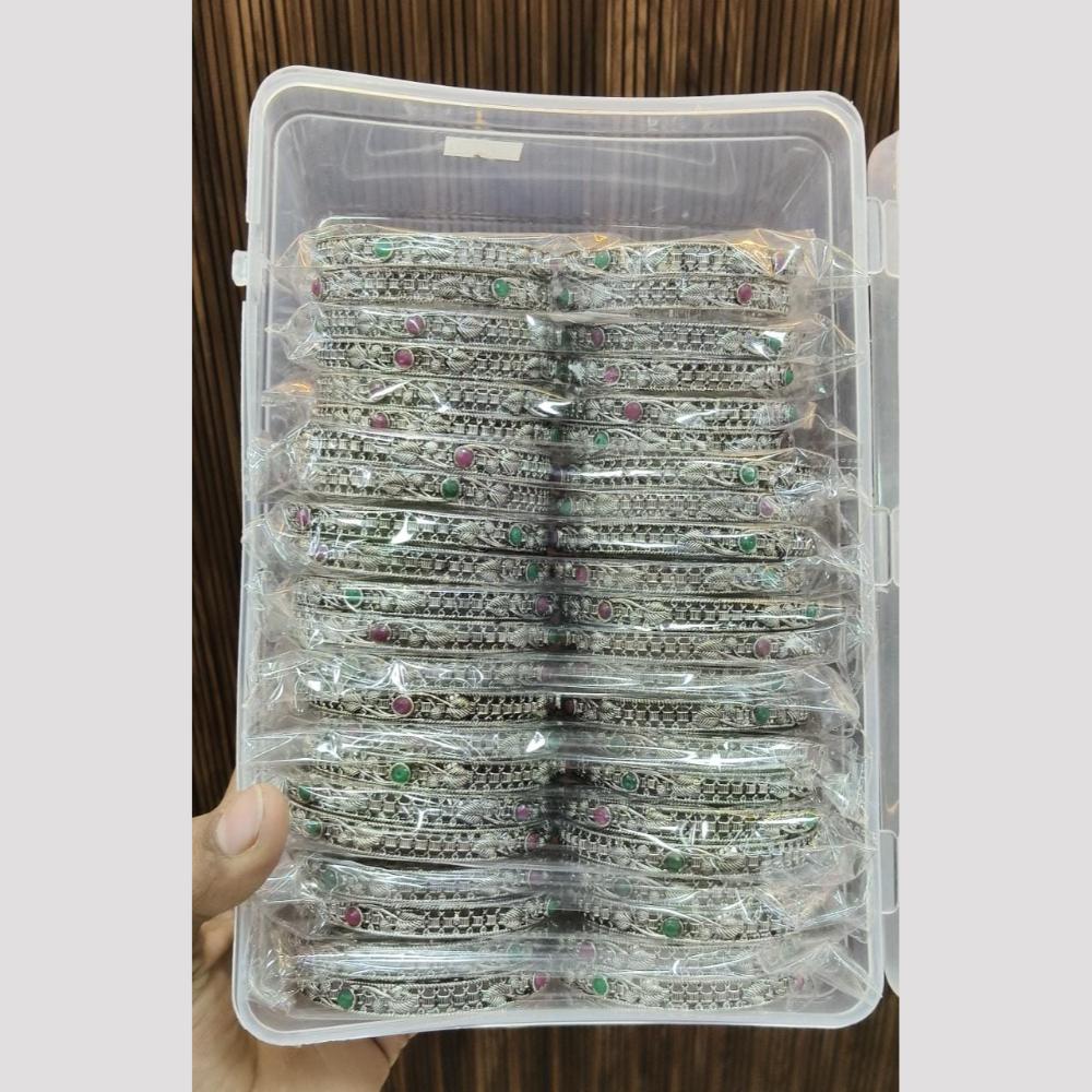 Pooja Bangles Vintage Oxidised Plated Pota Stone Bangles Set (1 Set Only)