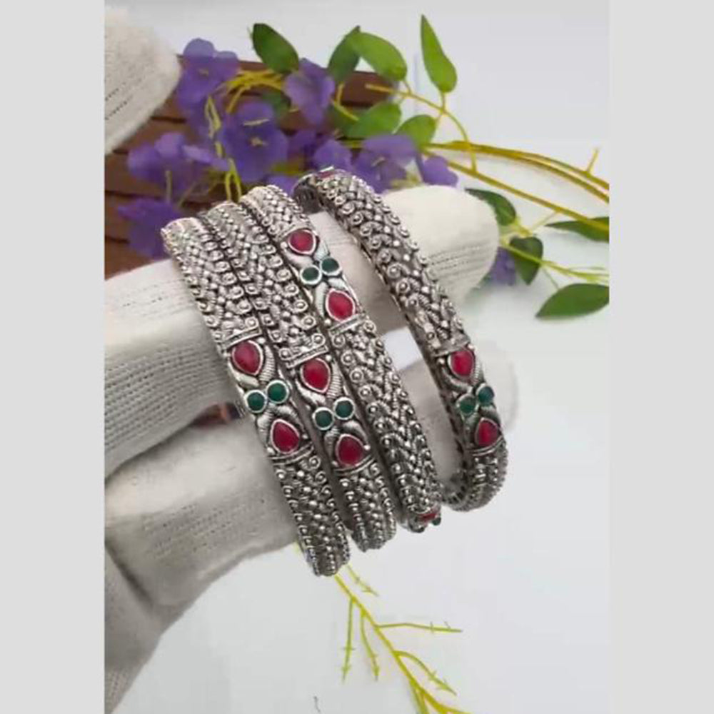 Pooja Bangles Vintage Oxidised Plated Pota Stone Bangles Set