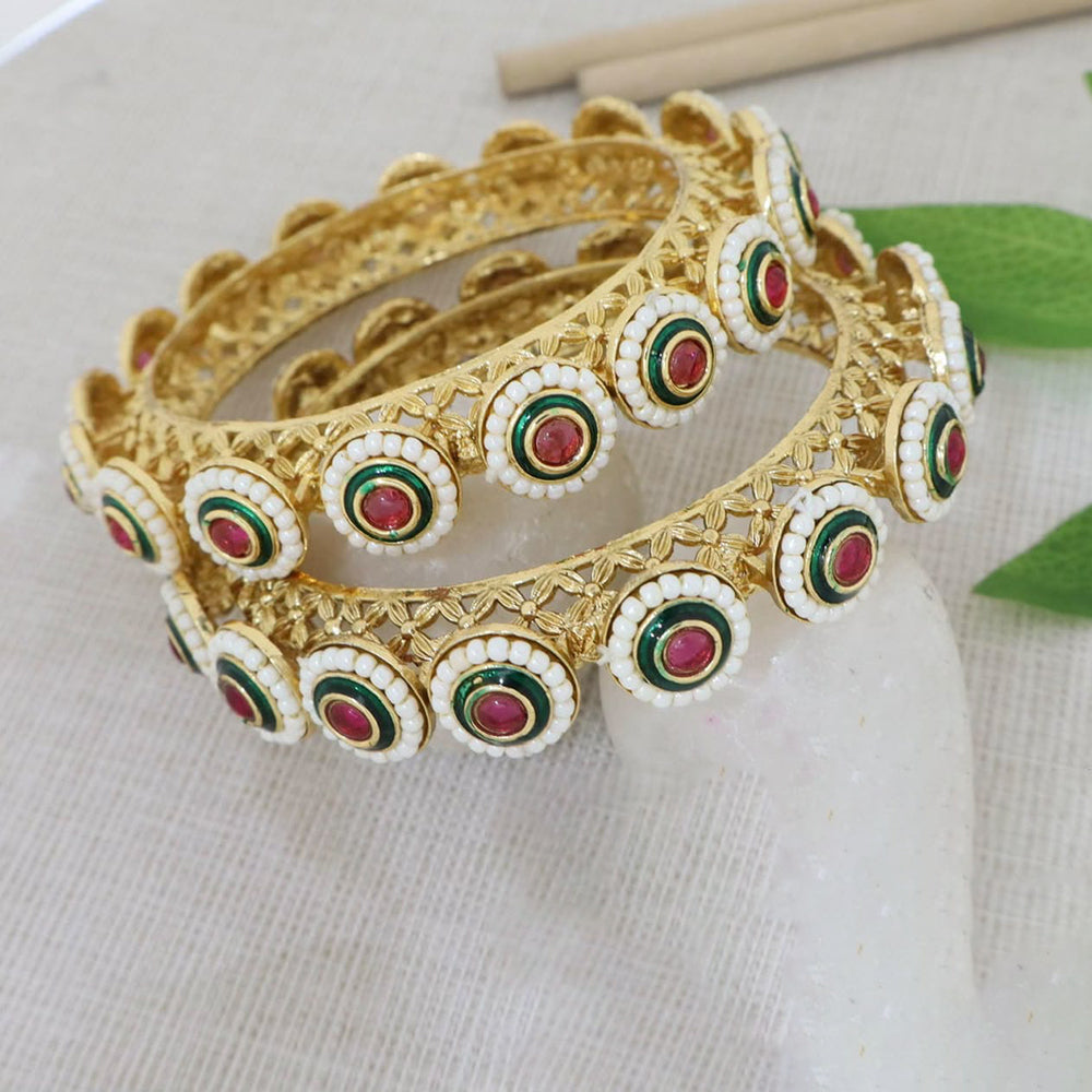 Pooja Bangles Premium Pota Stone And Pearl Embellished Bangles Set